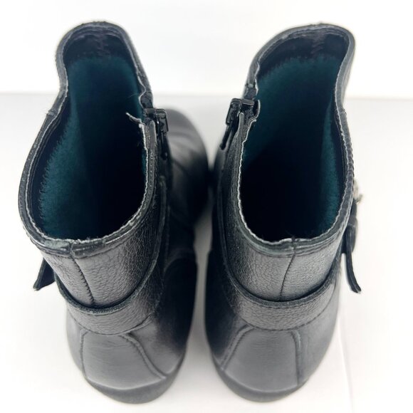 Sz 9 The Flexx Black Leather Buckle Zip Up Felt Lined Wedge Ankle Boot Bootie - Picture 9 of 15